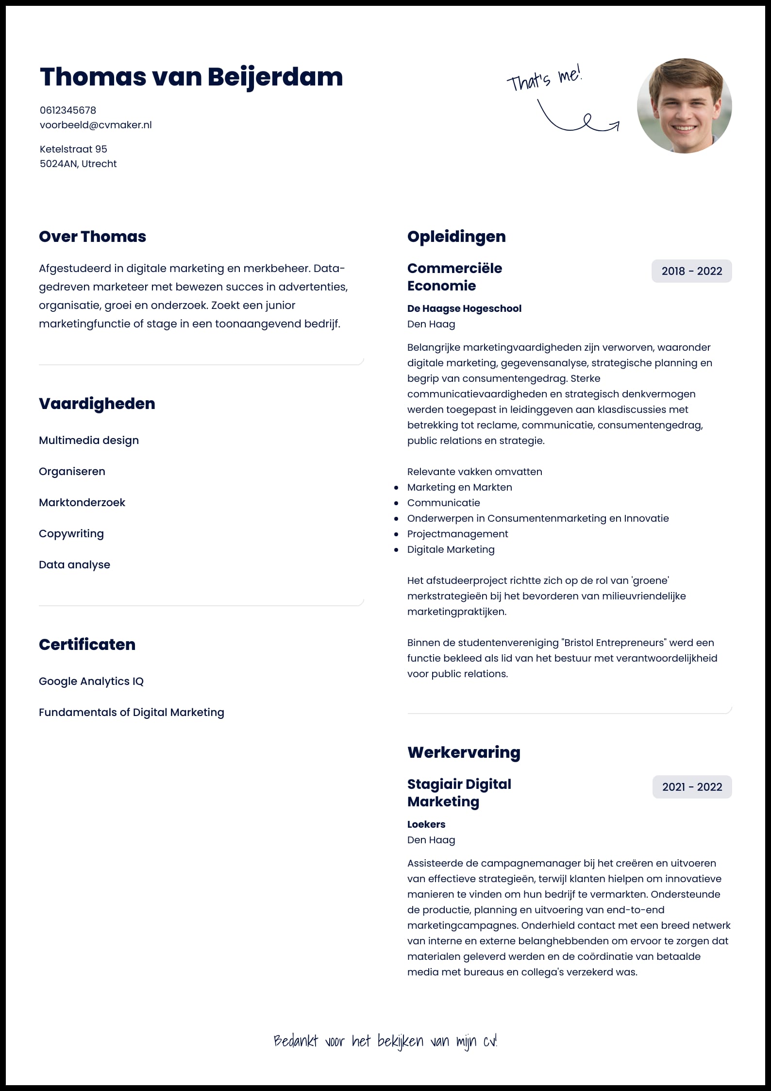 CV voorbeeld afgestudeerd