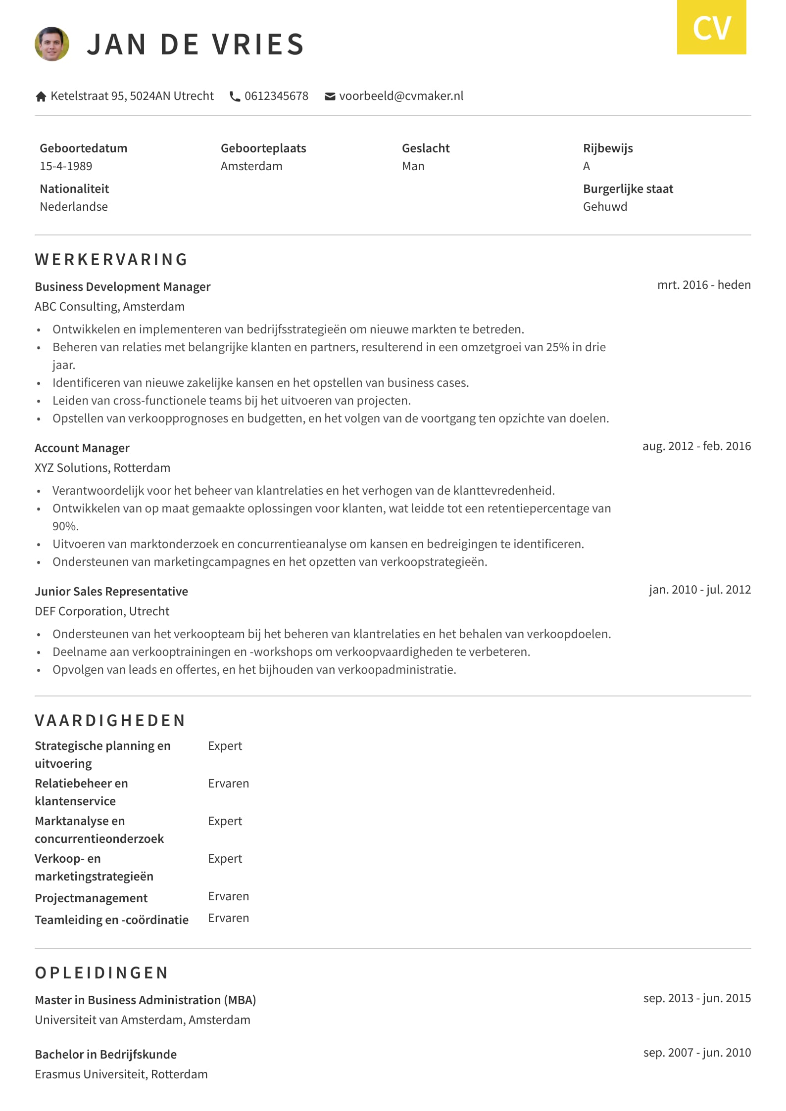 CV Voorbeeld - Business Development - Otago