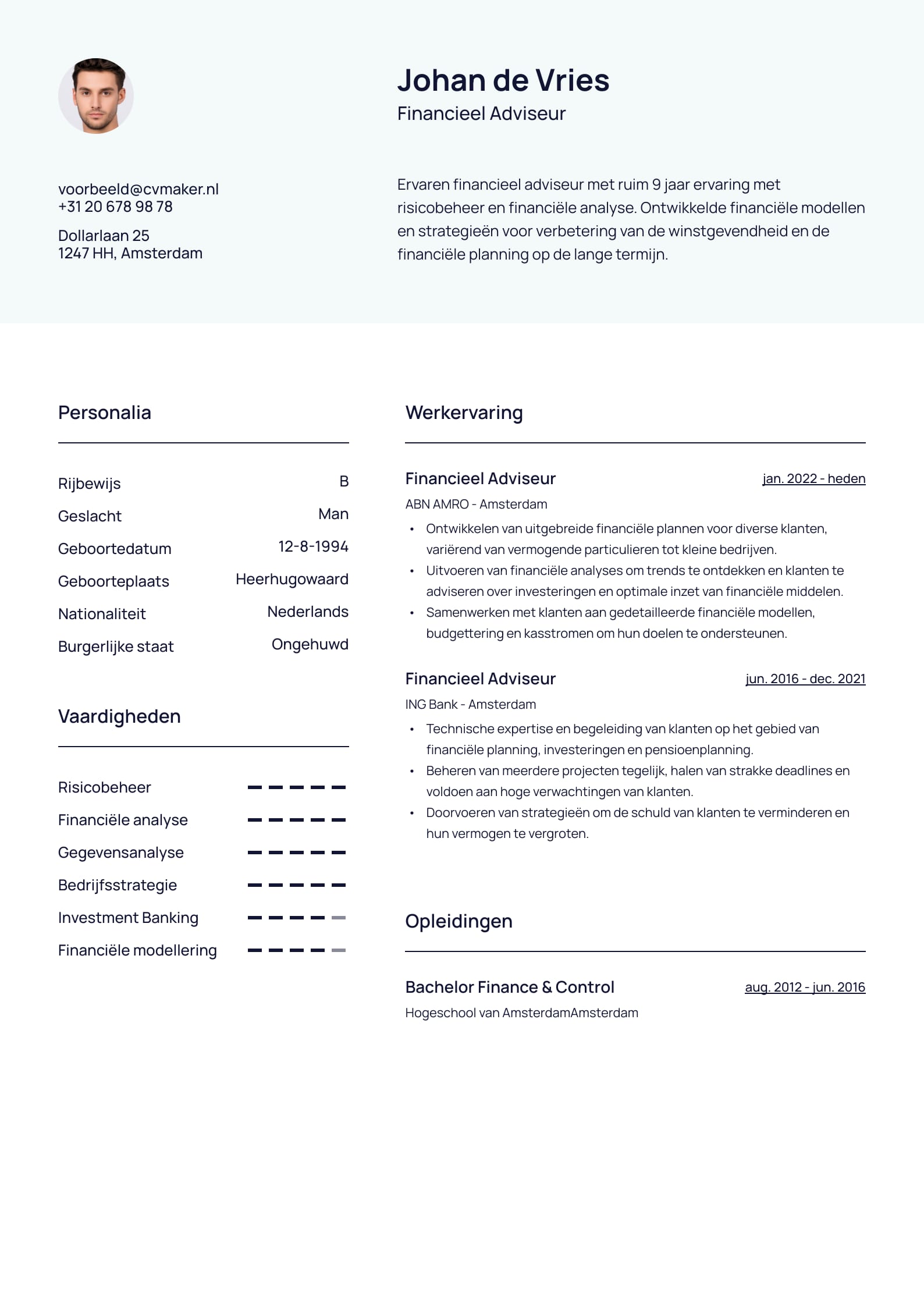 Simpel cv voorbeeld Wheaton template