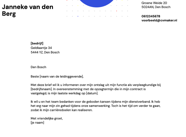 Eenvoudig ontslagbrief - voorbeeld